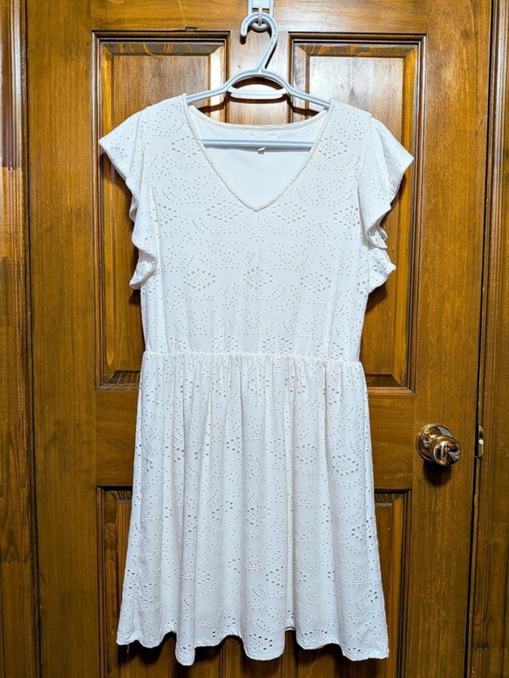 Maurices Eyelet Ruffle Sleeve Midi Dress in White Size Medium